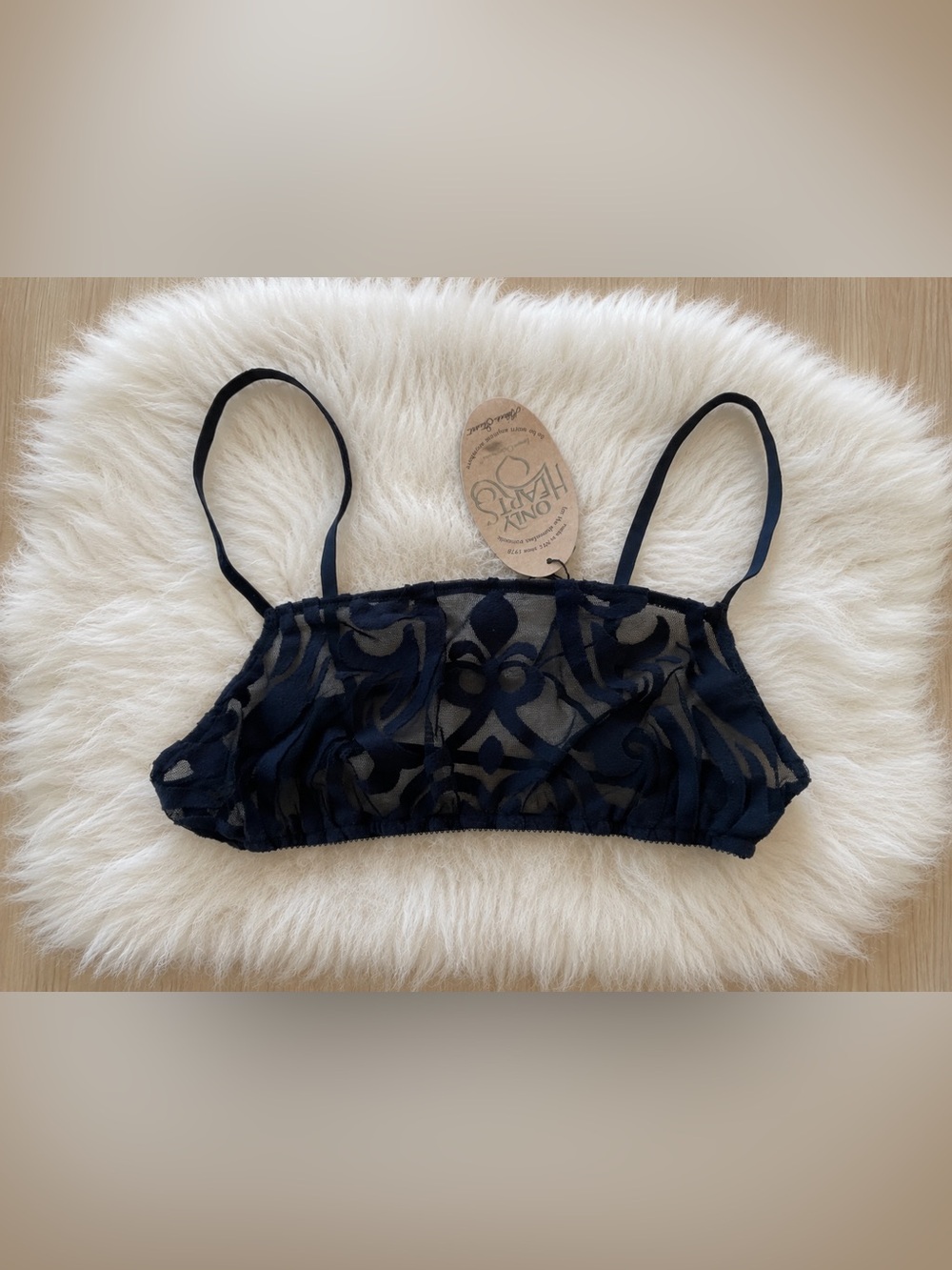 Only Hearts NYC Helena Stuart Bralette Lace Bra Embroidered Medium Black NWT